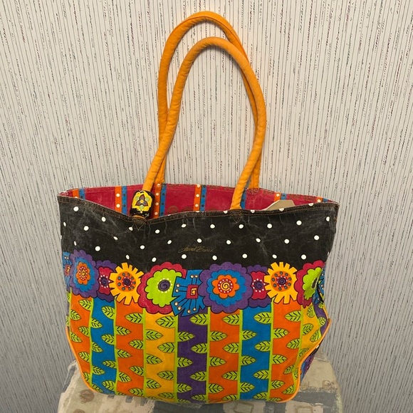 Laurel Burch Shoulder Tote Sun 'n' San Accessories Tote Floral Boho Hippie - Picture 1 of 11